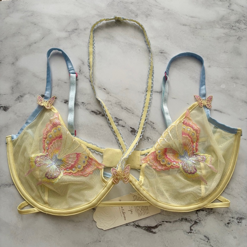 For Love & Lemons Nwt Pastel Papillon Butterfly Underwire Unlined Bra 34DD